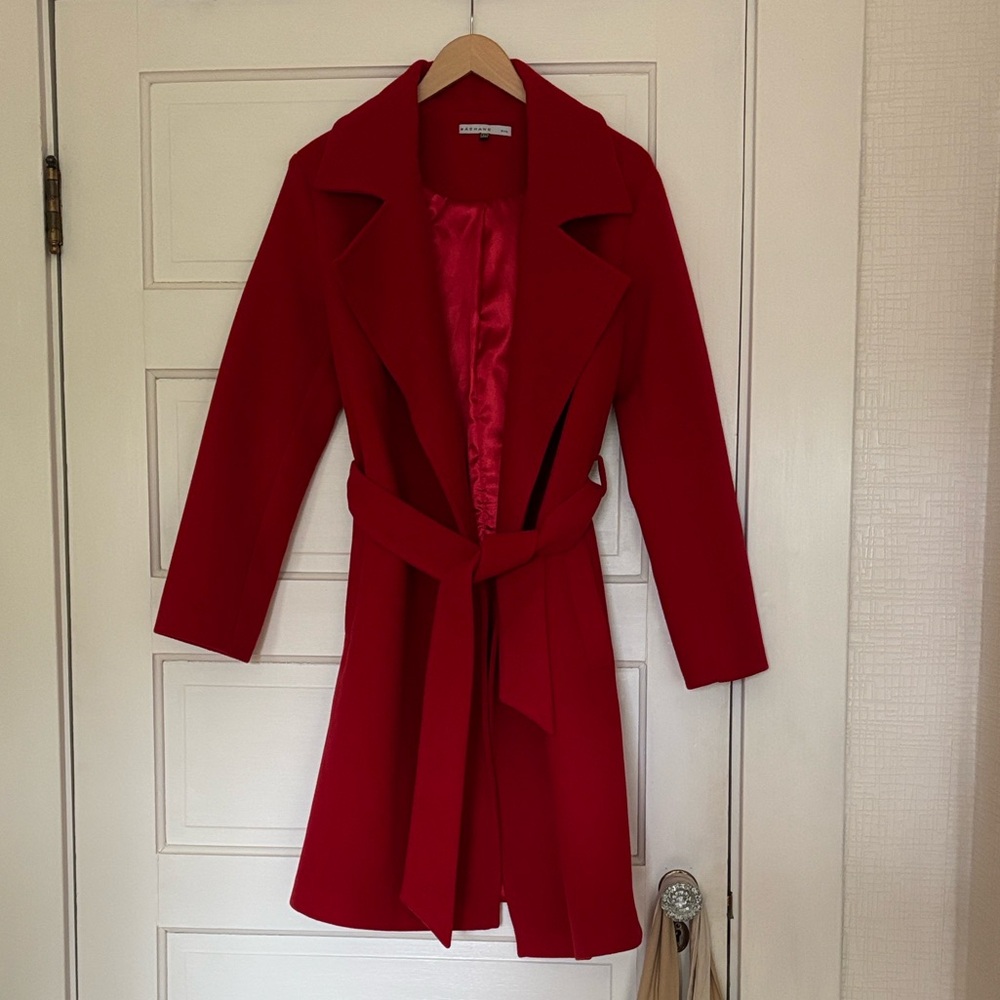 Red Belted Coat. Worn only once. Incredibly soft material. Size medium